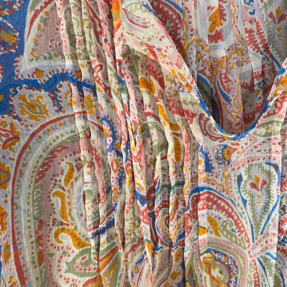 Tommy Hilfiger Colorful Paisley V-Neck Sheer Peasant Blouse with Pleats Size S - Picture 4 of 7
